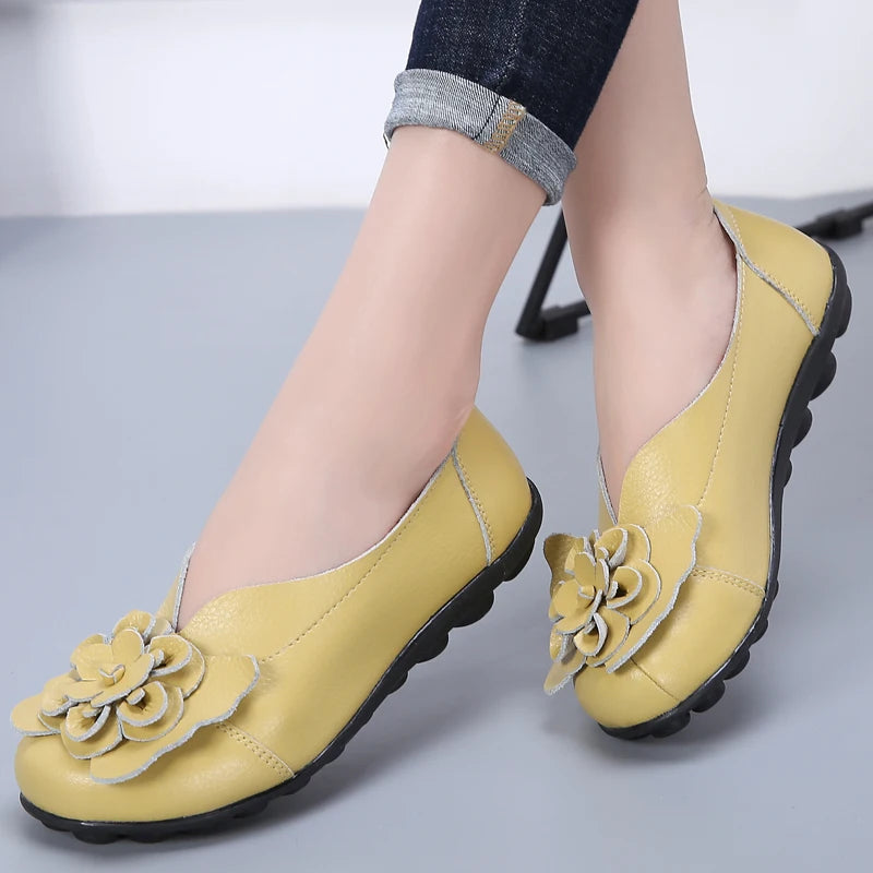 HAJINK Damen Flats – Slip-On Mokassins aus echtem Leder, elegante Ballerinas, Plus Size 35-47, bequeme Alltags- & Freizeitschuhe