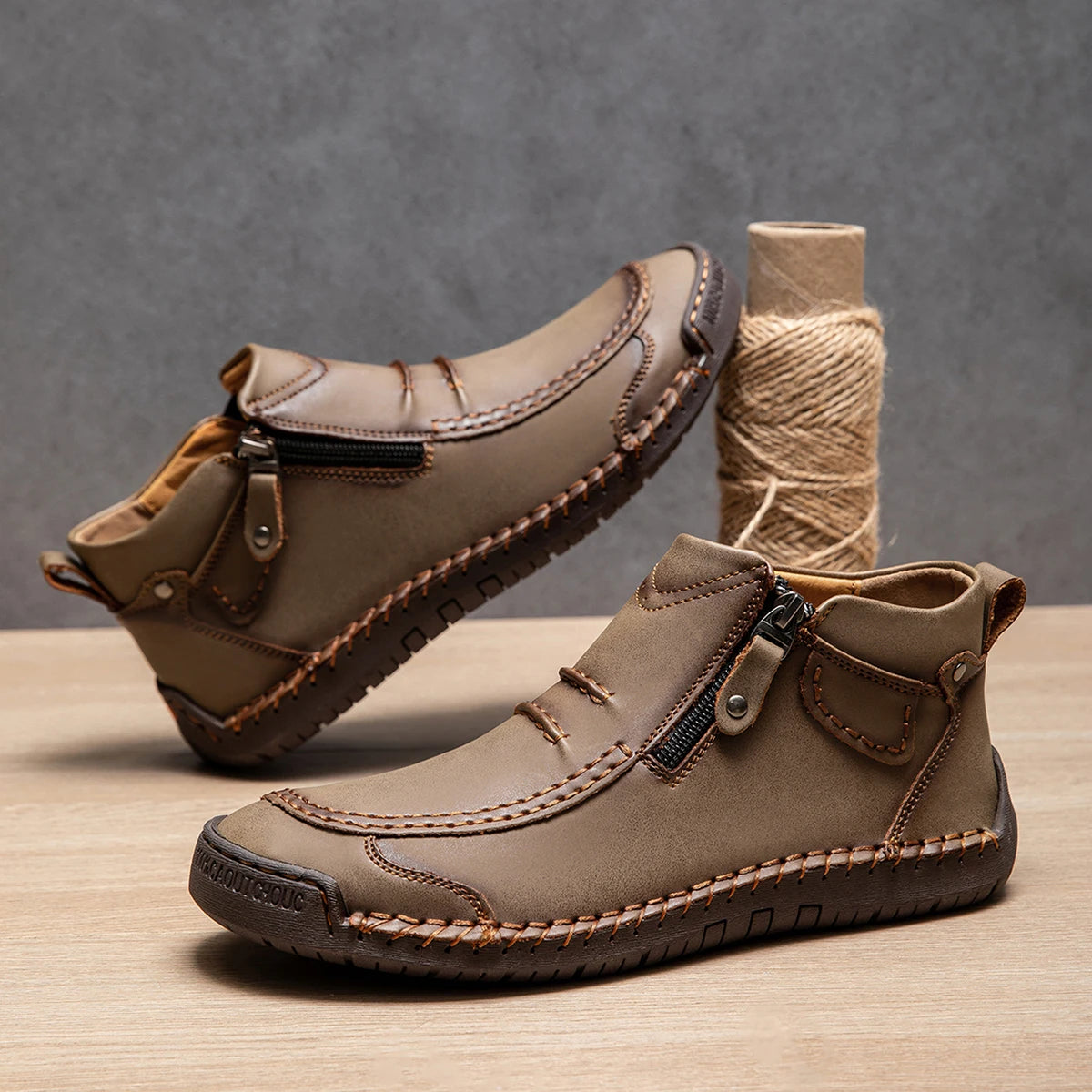 LETCOMFIT Herren Leder Stiefel – Herbst/Winter Ankle Boots, handgefertigt, atmungsaktiv, Outdoor Casual Schuhe, Plus Size