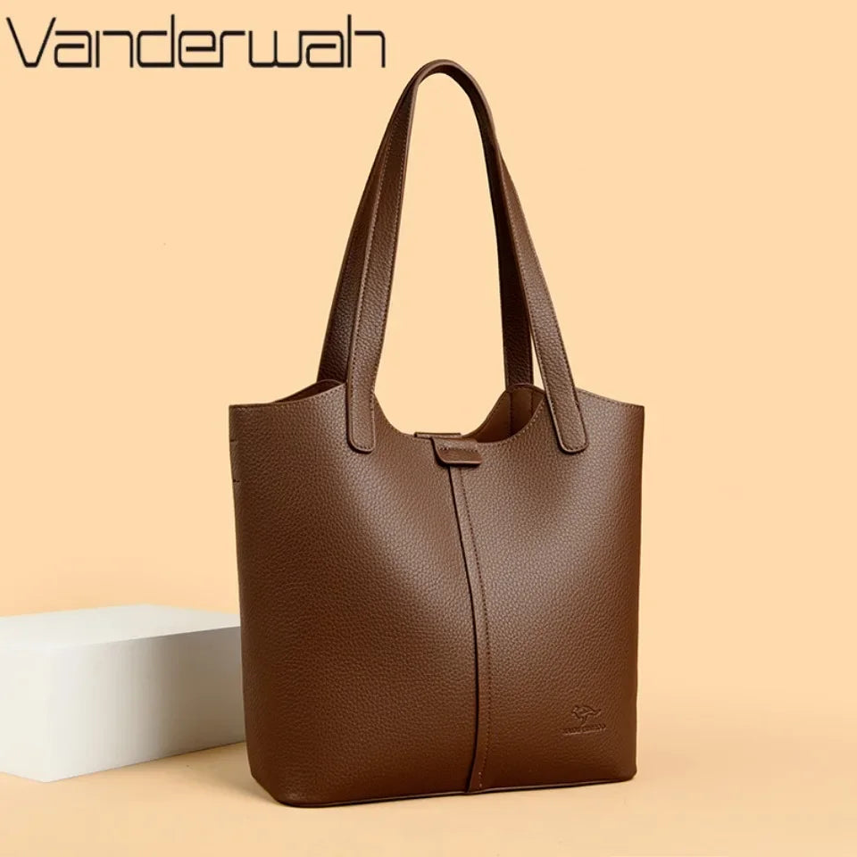 VANDERWAH Luxus PU-Leder Schultertasche – Weiche Casual Tote Bag für Damen, Elegante Handtasche für Alltag & Pendeln