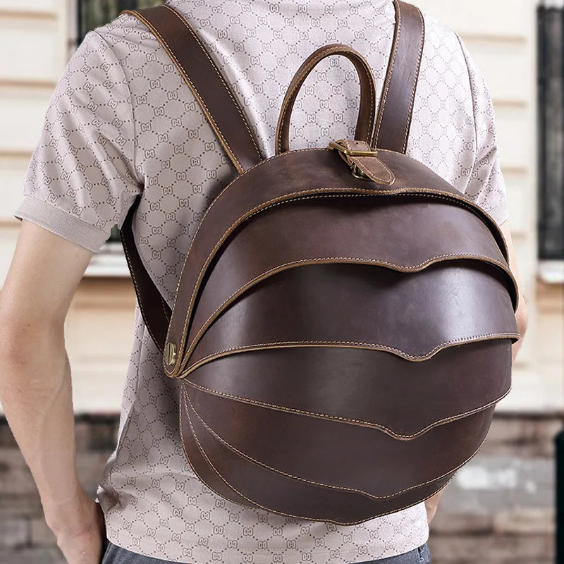 Vintage Beetle Leder Rucksack – Handgefertigter Unisex Daypack aus echtem Rindsleder im Street-Style