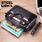 STEEL LION Herren Leder-Aktentasche – Große Business- und Laptop-Tasche aus Cowhide, Hand- und Schultertragbar