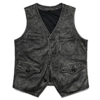 Chaleco vintage de piel auténtica de Gery para hombre, ropa de trabajo de piel de vaca natural, chaqueta ajustada sin mangas estilo safari. 
