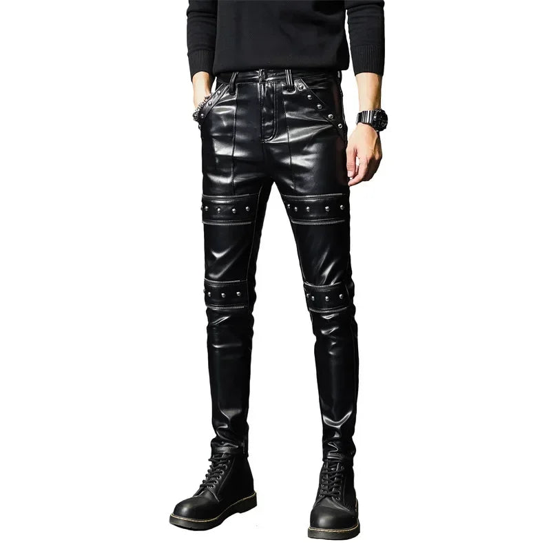 Herren Skinny Biker PU Lederhose – Slim Fit Motorrad-Hose aus Kunstleder für Club, Bühne &amp; Alltag (Ganzjahresmodell)