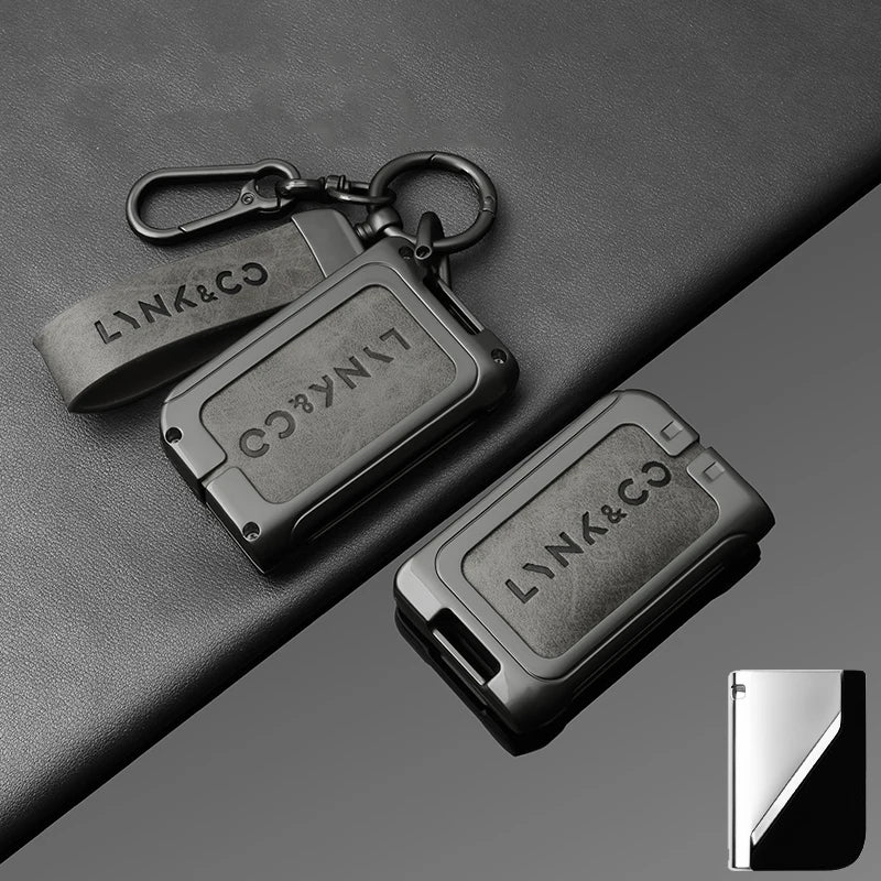 Premium Autoschlüssel Hülle aus Metall & Leder für Lynk & Co 01 & 05 – Robuste Alloy Key Case Cover mit Schlüsselanhänger