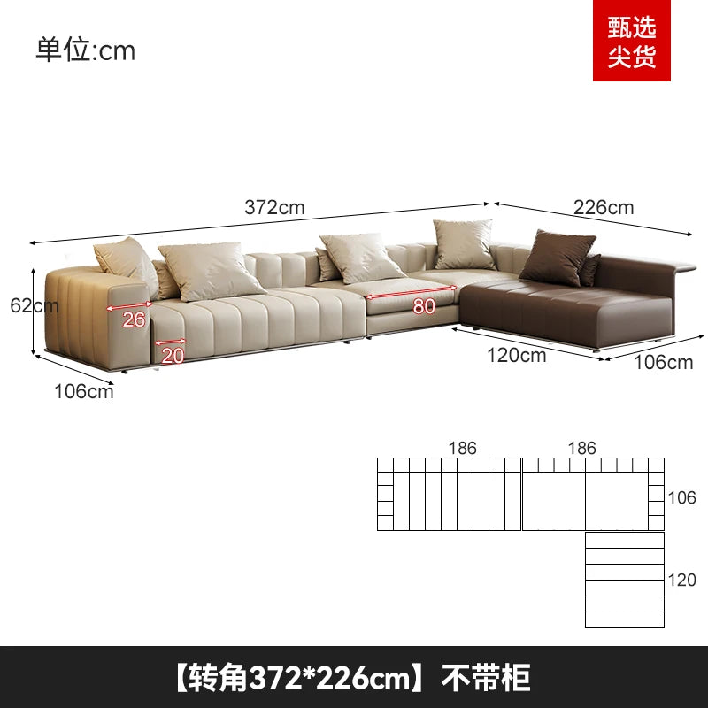 Luxus Lounge Sofa aus Echtleder im nordischen Stil – Kompaktes Designer-Ecksofa mit High-Rebound-Polsterung für modernes Wohnen