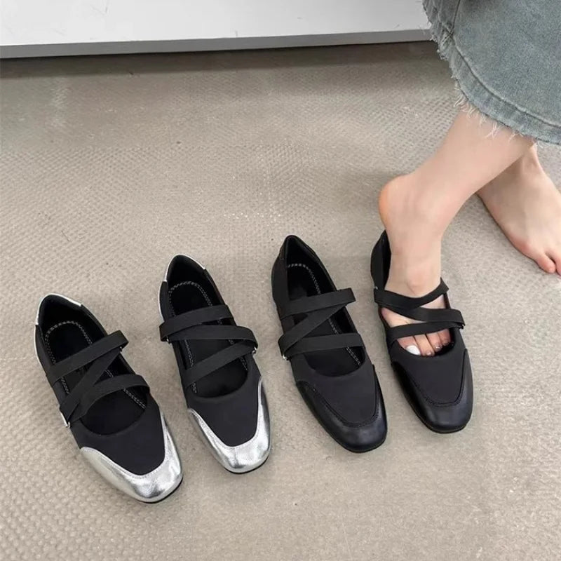 2025 Frühling/Herbst Mary Jane Flats – Ballett-inspirierte Rund-Toe Slip-On Damen Schuhe mit Elastikriemen, Vintage Arbeitspumps