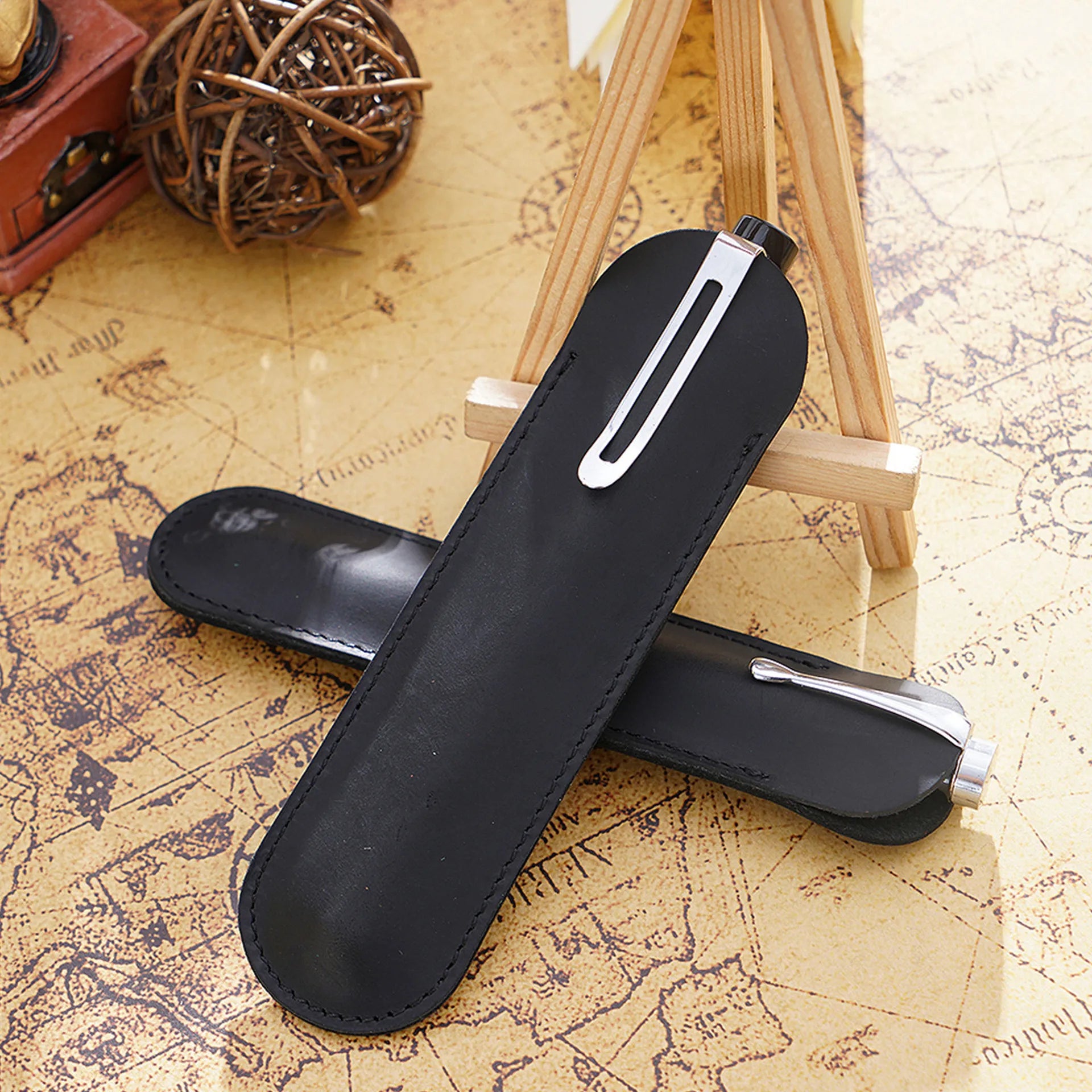 Retro Leder Stifteetui aus Echtleder – Eleganter Einzel-Stifthalter für Schule &amp; Büro