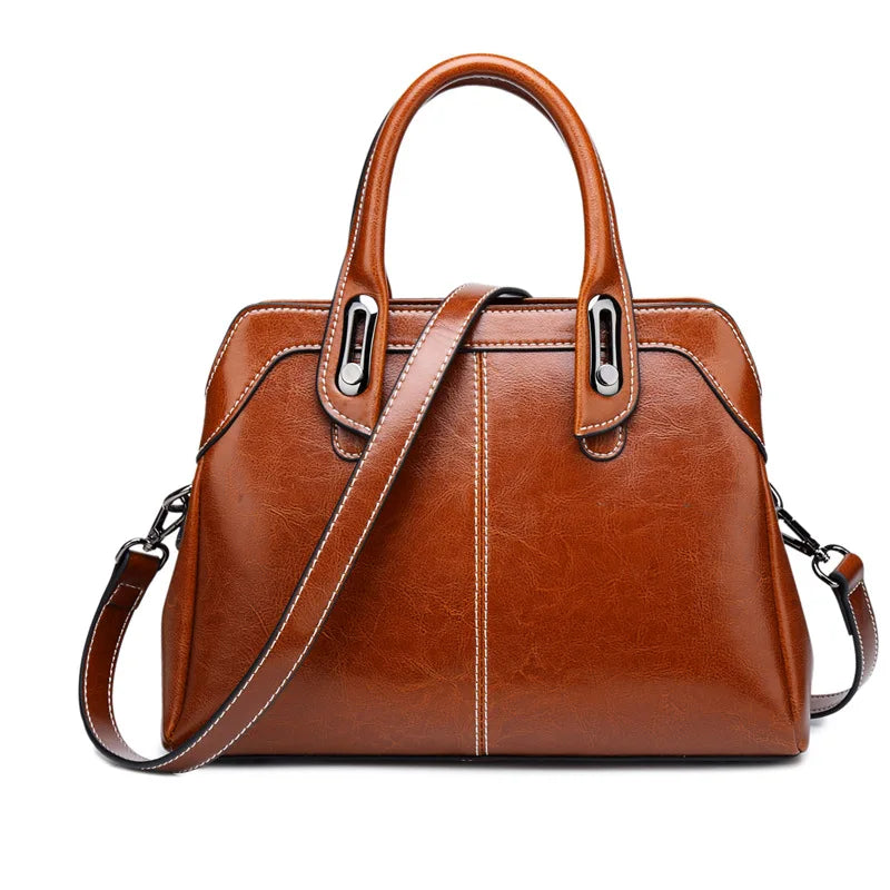BAOERSEN Damen Lederhandtasche – Genuine Leather Top-Handle, Schulter- & Crossbody Bag, Oil Wax Cowhide Messenger Tote