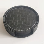 6er Set Leder Untersetzer mit Halter – Schwarze Premium Getränkeuntersetzer aus Leder für Küche & Tisch