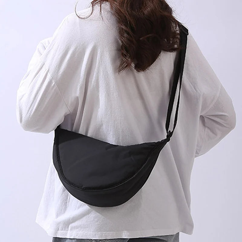 Solide Damen Nylon Schultertasche – Gepolsterte Crossbody Handtasche für Reisen & Alltag