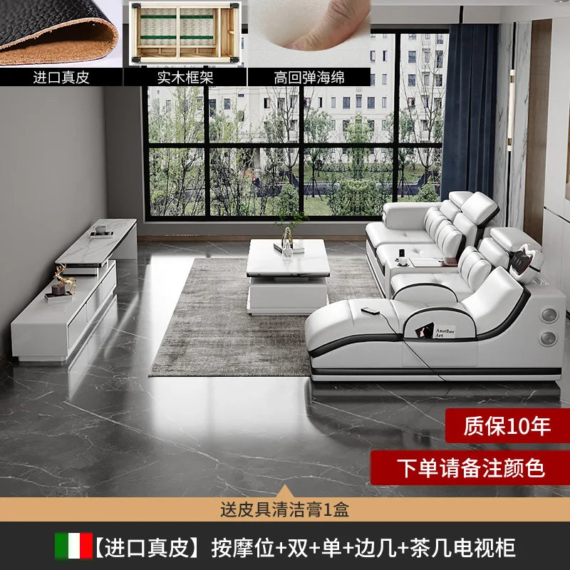 Minimalistisches Luxus Leder Ecksofa mit Massagefunktion – Modernes Designer Sofa im L-Format für stilvolle Wohnzimmer