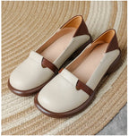 feerldi Damen Leder Flats WB-73K – Handgefertigte Vintage Loafers, Slip-On Moccasins mit runder Zehe für Alltag & Autofahren