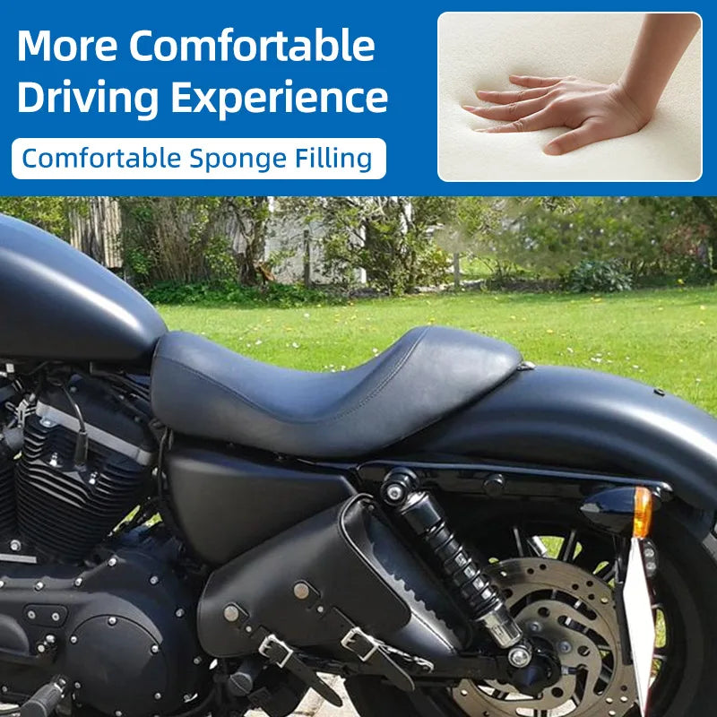 Schwarzer Motorrad Solo-Fahrersitz aus PU-Leder – Coussin de siège avant pour Harley-Davidson Sportster XL 883 / 1200 / 48 / 72 (2004–2015) 