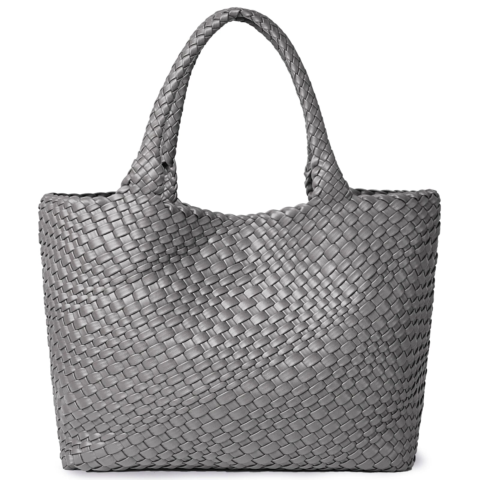Woven Tote Bag für Damen – Veganes Leder, Große Schultertasche & Strandtasche, Vielseitige Reise- und Alltagstasche