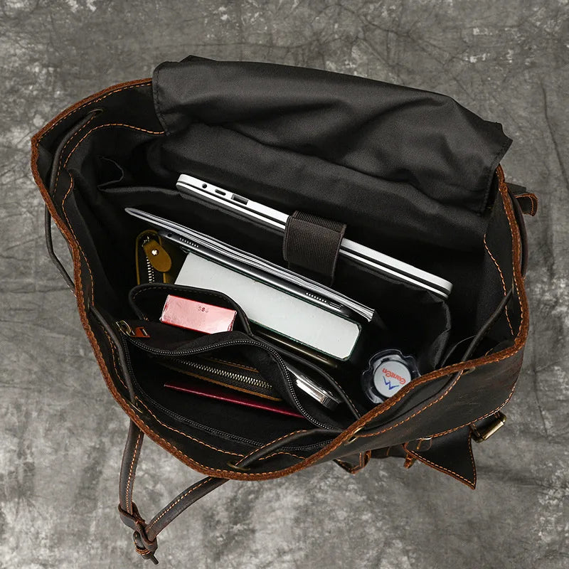 LUUFAN Großer Leder Rucksack Herren – Vintage Laptop Rucksack aus echtem Rindsleder für 17 Zoll, Schule, Reise & Alltag