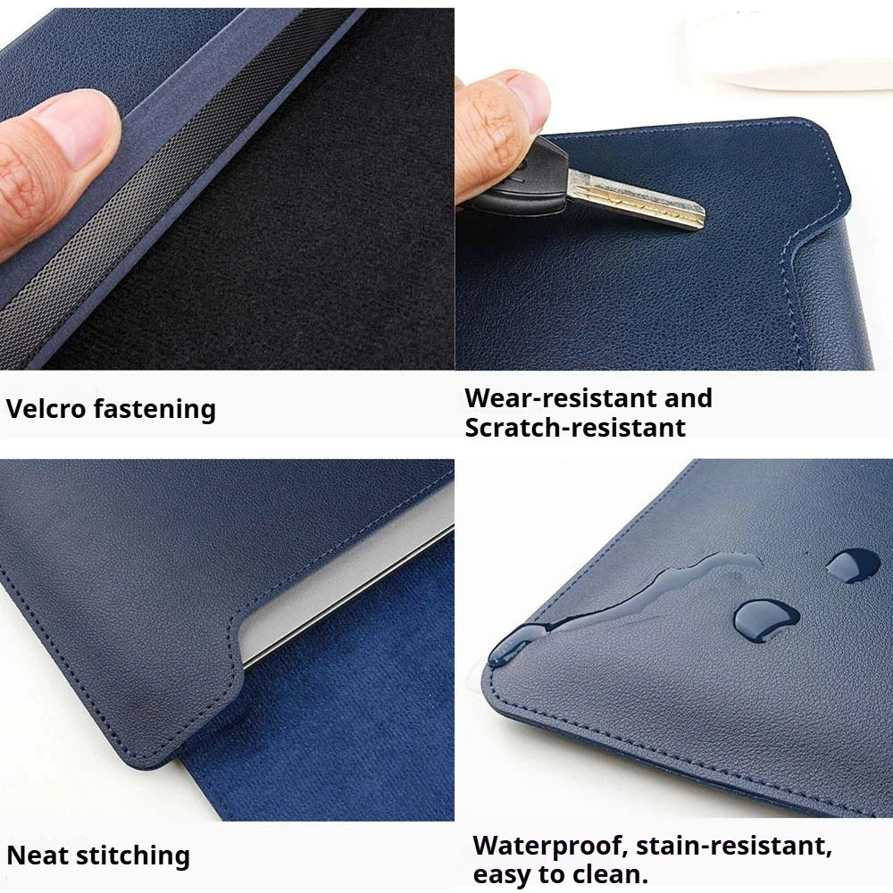 PU-Leder Laptop Sleeve – Wasserdichte Schutzhülle mit Standfunktion für 13–16 Zoll MacBook, HP, Lenovo, Samsung