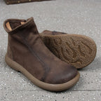 Handgefertigte Damen Stiefeletten aus echtem Leder – Warme Retro Ankle Boots mit Rundspitze &amp; Reißverschluss (Größe 35–45) 