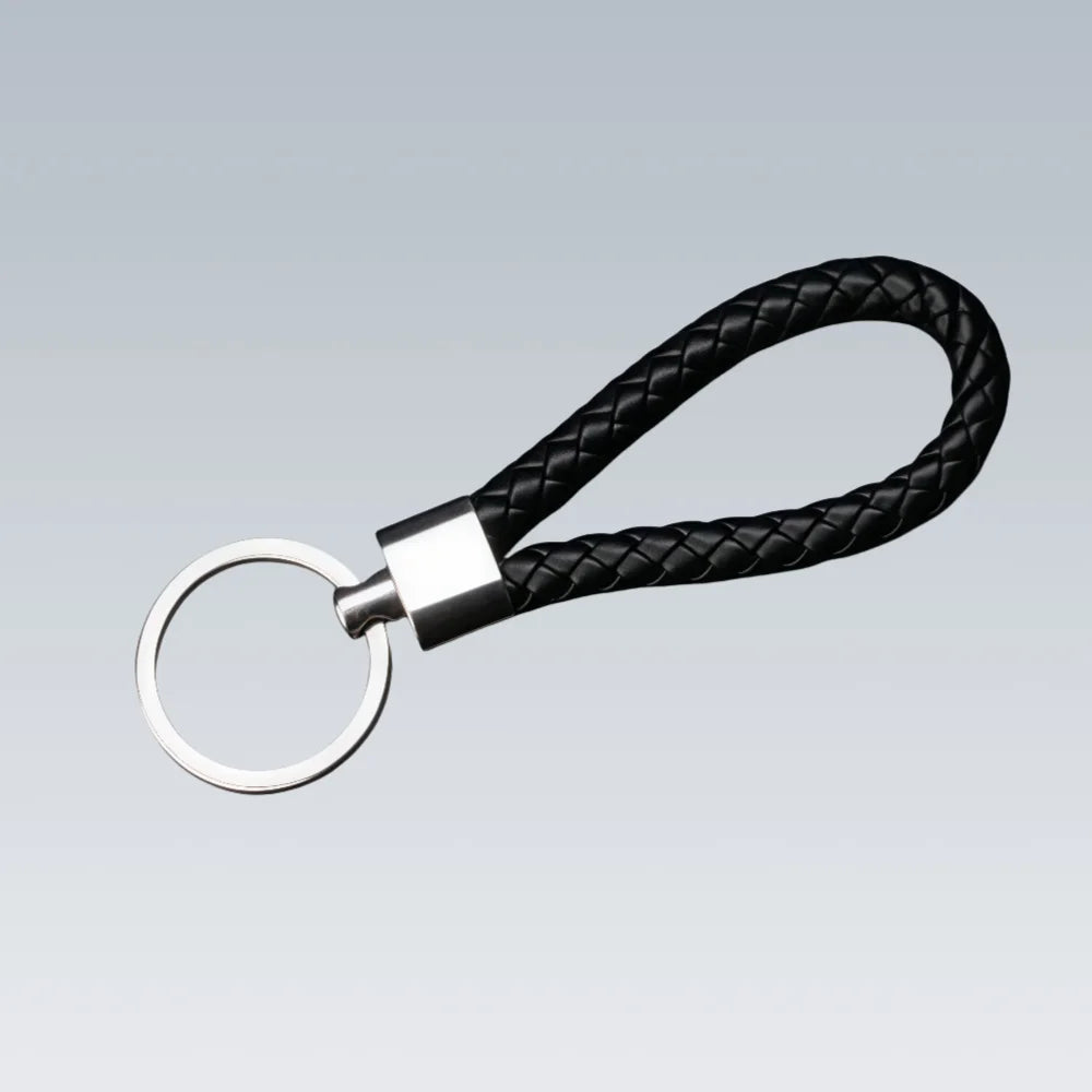 Trendiger DIY Leder-Schlüsselanhänger mit geflochtenem Seil – Anti-Verlust Keychain for Auto &amp; Motorrad, schlichter Keyring mit Metallring in Schwarz 
