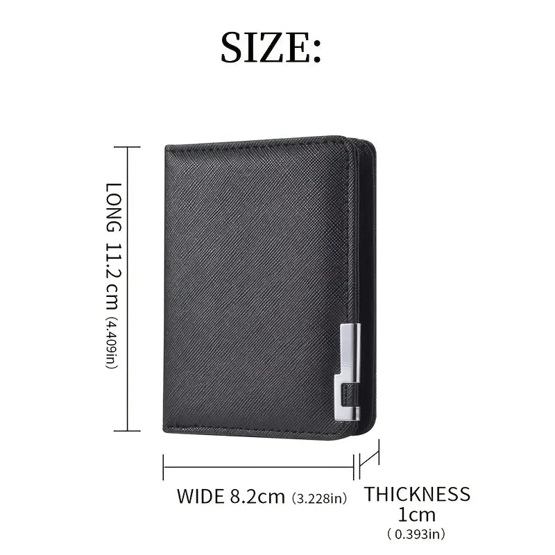 Schwarze Slim Wallet aus PU-Leder – Mini-Geldbörse mit Kartenfächern, Ausweis- und Kreditkartenhalter, geometrischem Design
