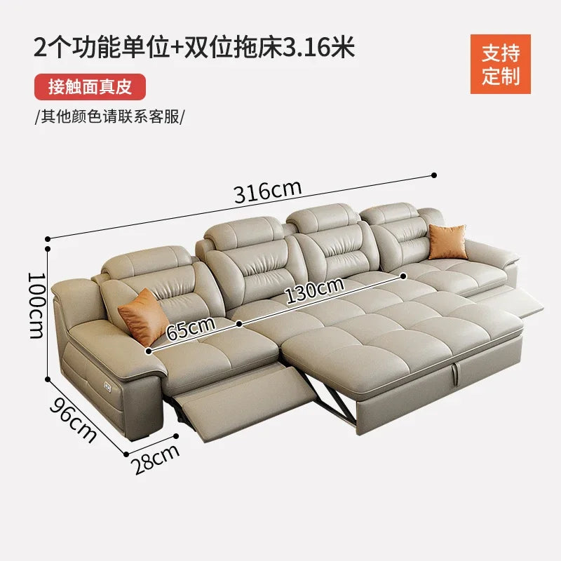 Italienisches Luxus Leder-Ecksofa mit Relaxfunktion – L-Form Wohnlandschaft aus Rindsleder, mit Schlaffunktion und Stauraum