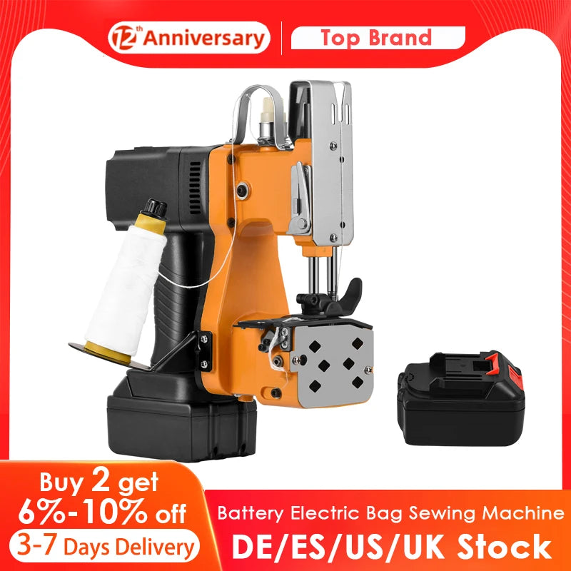 Elektrische Sacknähmaschine mit Akku – Tragbare Industrie-Nähmaschine für Gewebesäcke, Leder & Verpackungen, 190 W, 2200 mAh Lithium-Akku