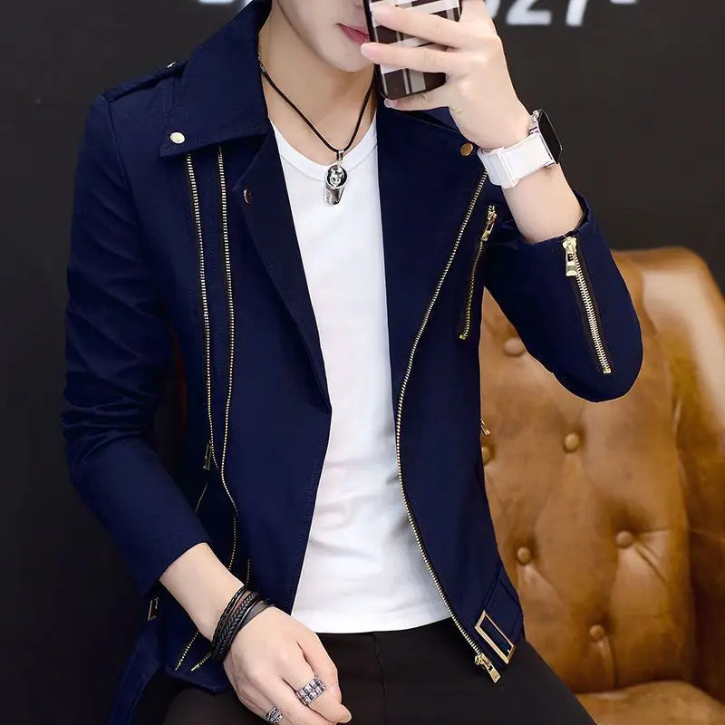 Herren Lederblazer Slim Fit – Trendiger Moto & Biker Blazer mit Reißverschluss, leichter Fashion Mantel für Frühling & Herbst 2025