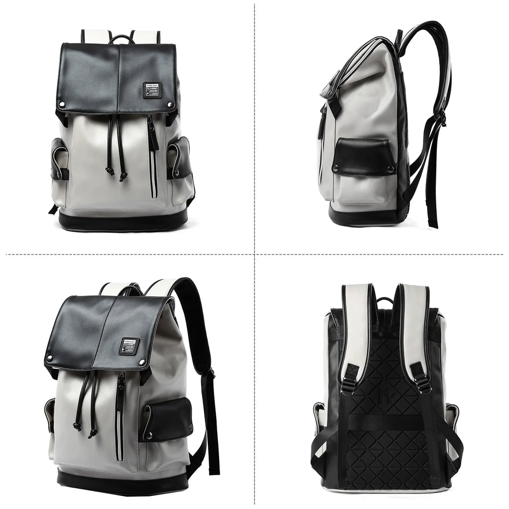 MATE ELAN PU-Leder Laptop-Rucksack – Wasserdicht, Flip-Top, 15,6 Zoll, Casual Reise- & Schulrucksack für Herren & Damen