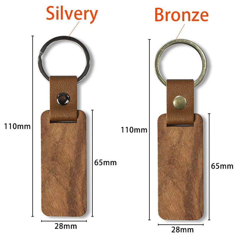 Porte-clés DIY en bois et cuir – Porte-clés à sublimation 10–100 pièces, porte-clés vierges idéaux pour souvenirs et cadeaux personnalisés