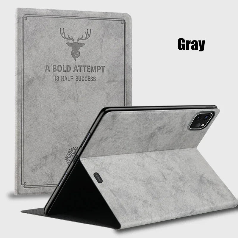 Housse en cuir Premium Deer Head pour iPad Air, iPad Pro et iPad mini – Support de support, protection contre les rayures 
