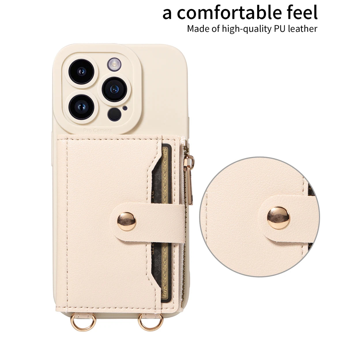 Faux Leder Crossbody Handyhülle für iPhone – Umhängetasche mit Spiegel, Kartenfach & Fallschutz