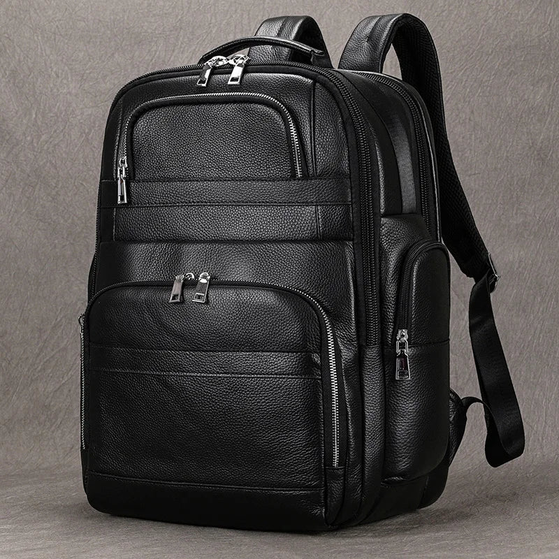 Newsbirds Leder Rucksack für Herren – Großer Business Laptop Rucksack aus echtem Rindsleder mit USB-Anschluss (bis 17 Zoll)
