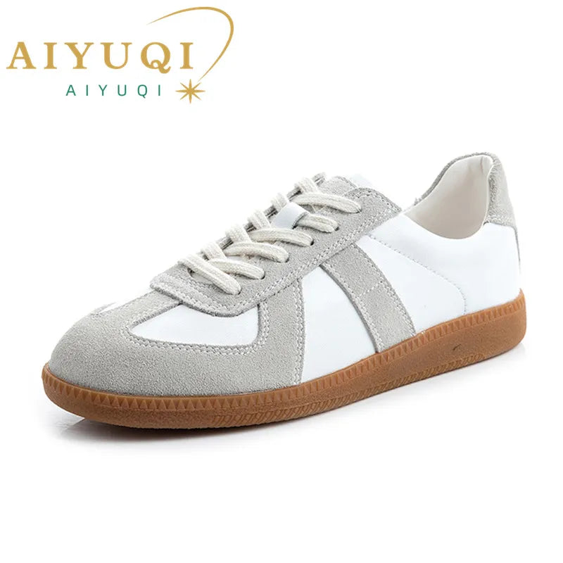 AIYUQI Damen Sneaker 2025 aus Echtleder – Flache Casual Trainingsschuhe für Frühling & Alltag | Modische Leder-Sneaker in großen Größen
