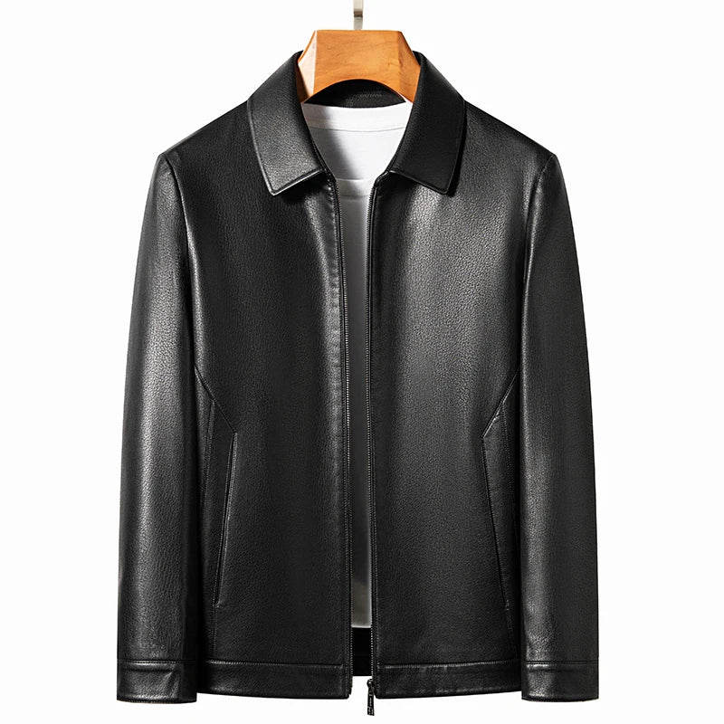 Veste en cuir pour homme au véritable Schafleder – Veste d'extérieur coupe slim avec revers, classique Kragen, noir