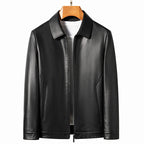 Veste en cuir pour homme au véritable Schafleder – Veste d'extérieur coupe slim avec revers, classique Kragen, noir