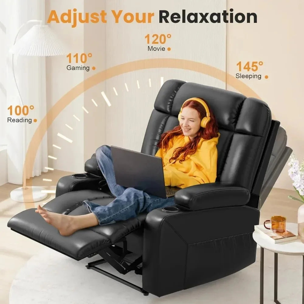 Nordisches Relaxsofa mit elektrischer Liegefunktion – Atmungsaktives Kunstleder Sofa-Set mit Wärme- &amp; Massagefunktion, Stauraum &amp; Konsole