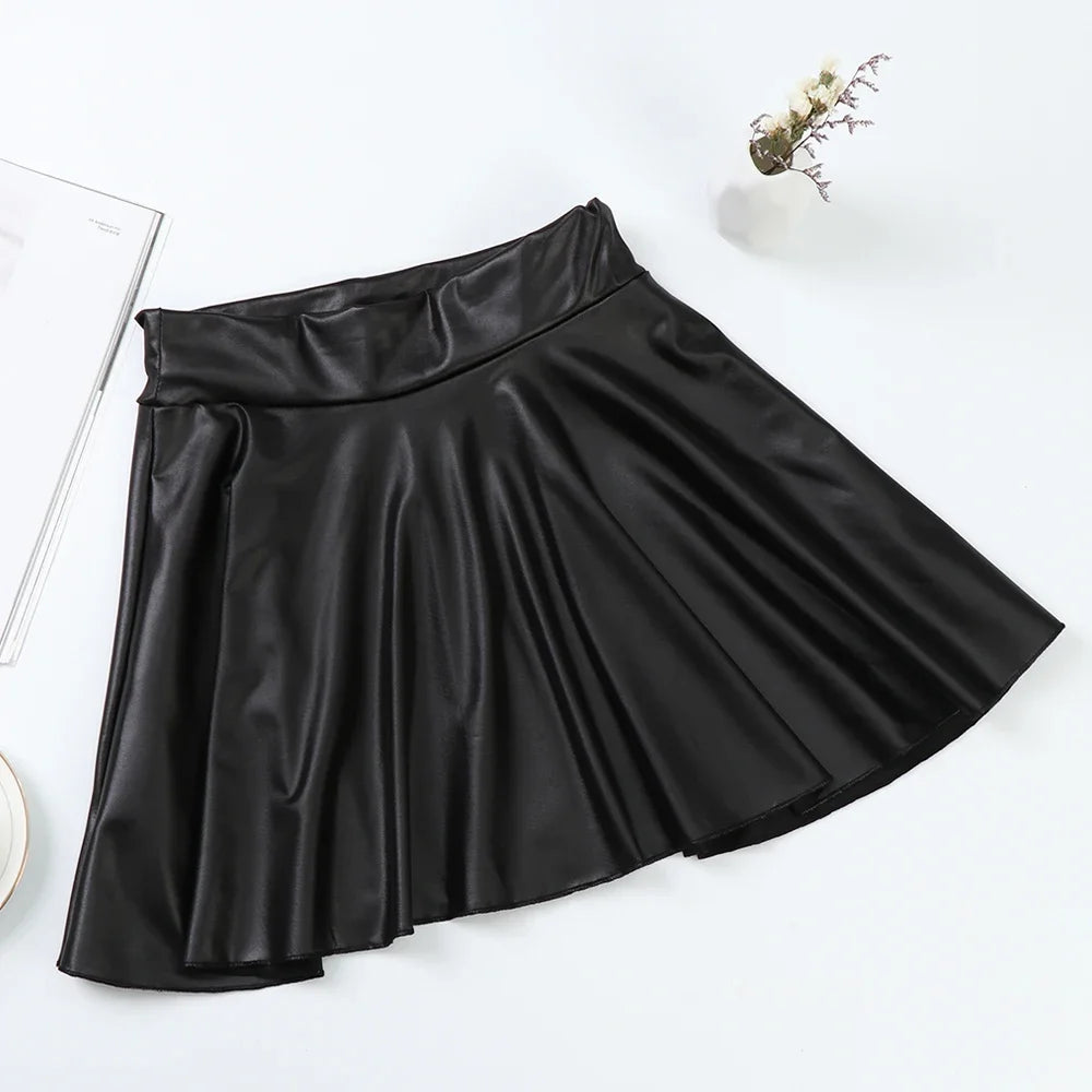 Damen Minirock aus strukturiertem Kunstleder – High-Waist A-Linien Rock mit Stretch, figurbetonter Basic Skirt für Alltag & Fashion