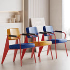 Memphis Style Designer-Lederstuhl mit Armlehnen – Moderner italienischer Retro Esszimmer- & Wohnzimmerstuhl mit Rückenlehne und Metallgestell