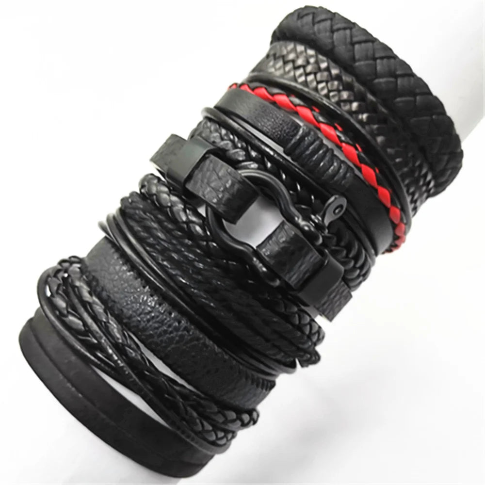 10er Set Lederarmbänder Unisex – Handgefertigte schwarze Wickelarmbänder im Casual & Sporty Style, größenverstellbar