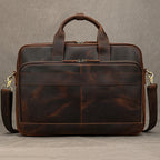 Luufan Herren Leder-Aktentasche - Maletín de cuero Vintage Crazy Horse para portátil de 15,6", bolso bandolera grande para negocios