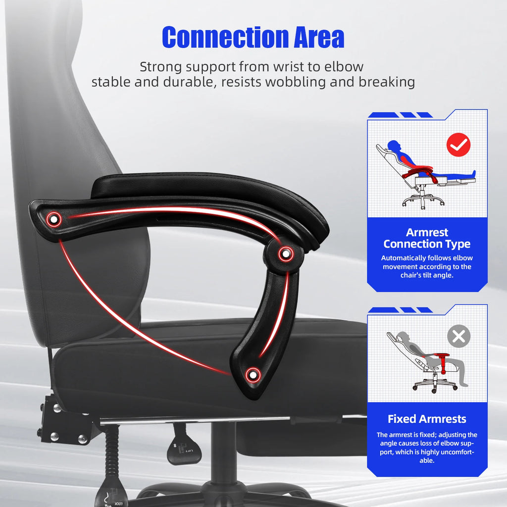 AUTHMIC Silla ergonómica para juegos con asientos – Verstellbarer PU-Leder Bürostuhl mit Lordosenstütze &amp; Liegefunktion für Home Office &amp; Gamer