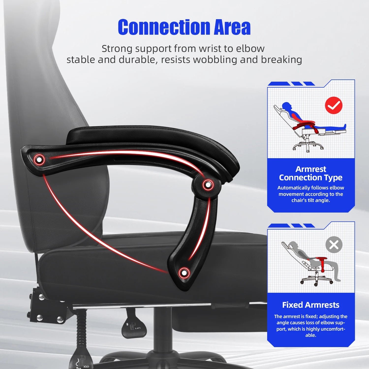AUTHMIC Ergonomischer Gaming Chair mit Fußstütze – Verstellbarer PU-Leder Bürostuhl mit Lordosenstütze & Liegefunktion für Home Office & Gamer