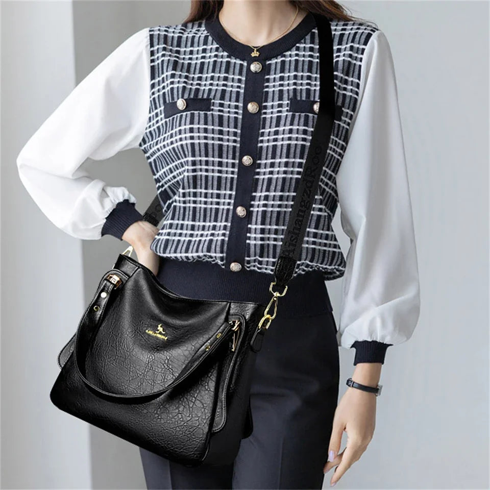 VANDERWAH Bolso tote para mujer – Große Handtasche aus weichem Leder mit Top-Griff, Schulter- und Crossbody-Trageoption