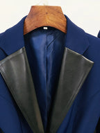 HIGH STREET Designer Damen Lederanzug 2024 – Langer Blazer mit Lederkragen & Gürtel, High Waist Pencil Hose, elegantes 2-teiliges Set