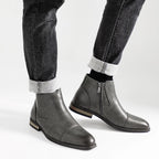 hecrafted Herren Leder Ankle Boots 2025 – Komfortable Retro Schuhe für Frühling & Herbst, Reißverschluss, Schwarz