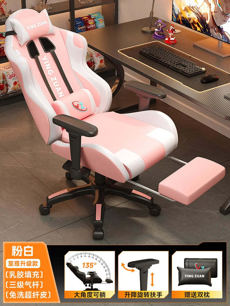 Ergonomischer Bürostuhl aus Leder mit Fußstütze & Rückenlehne – Höhenverstellbarer Drehstuhl mit Armlehnen & Rollen für Homeoffice & Büro