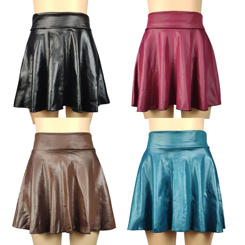 Damen Minirock aus strukturiertem Kunstleder – High-Waist A-Linien Rock mit Stretch, figurbetonter Basic Skirt für Alltag & Fashion