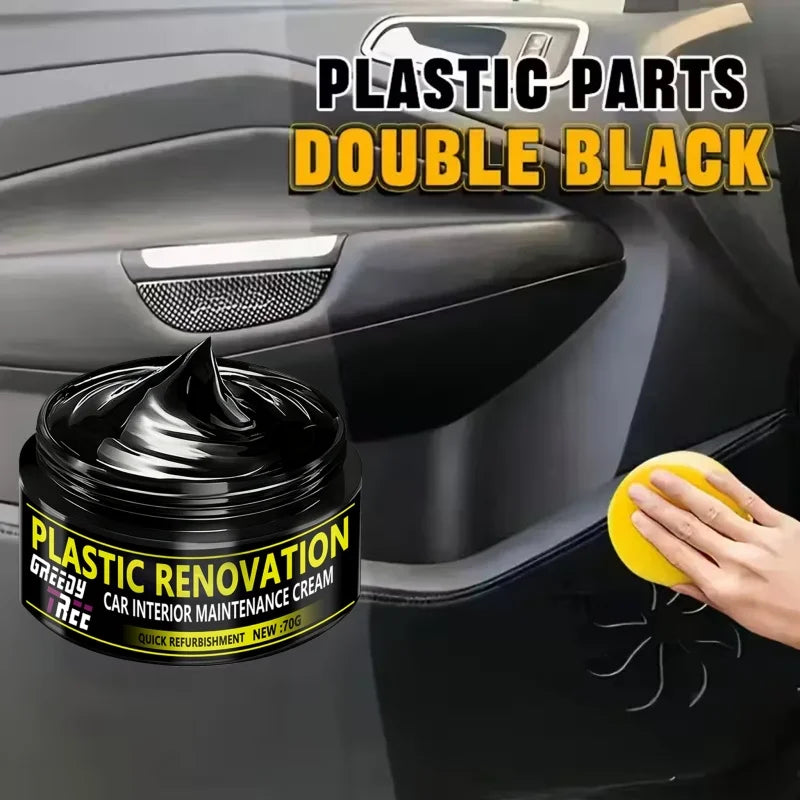 Car Plastic Repair Agent – Kristallklarer Leder- & Innenraum-Erneuerungswachs für Auto, Tiefschwarzer Glanz & Schutz