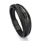 Herren Lederarmband mit Edelstahl & geflochtenem Design – Mehrlagiges Vintage Armband 21 cm für stilbewusste Männer