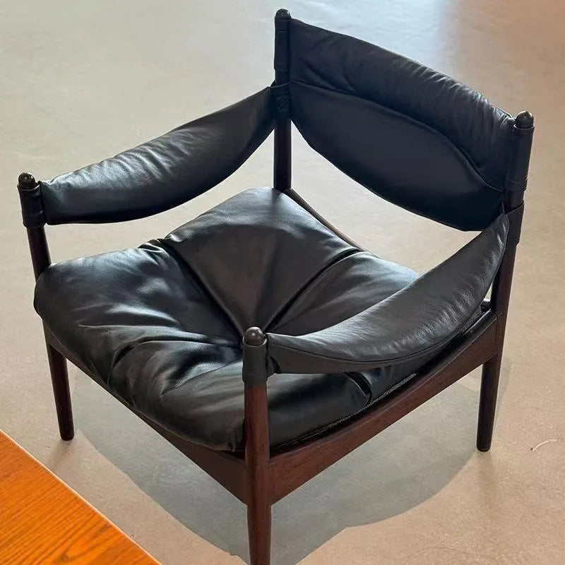 Vintage Leder-Wohnzimmersessel aus Massivholz – Cómodo sillón relax con Rückenlehne y Armlehnen para estilo Wohnräume 