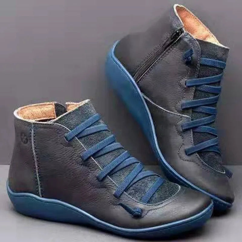 Damen Schneestiefel Knöchelhoch – Warme Winter Ankle Boots mit Schnürung, flachem Absatz & Vintage-Design